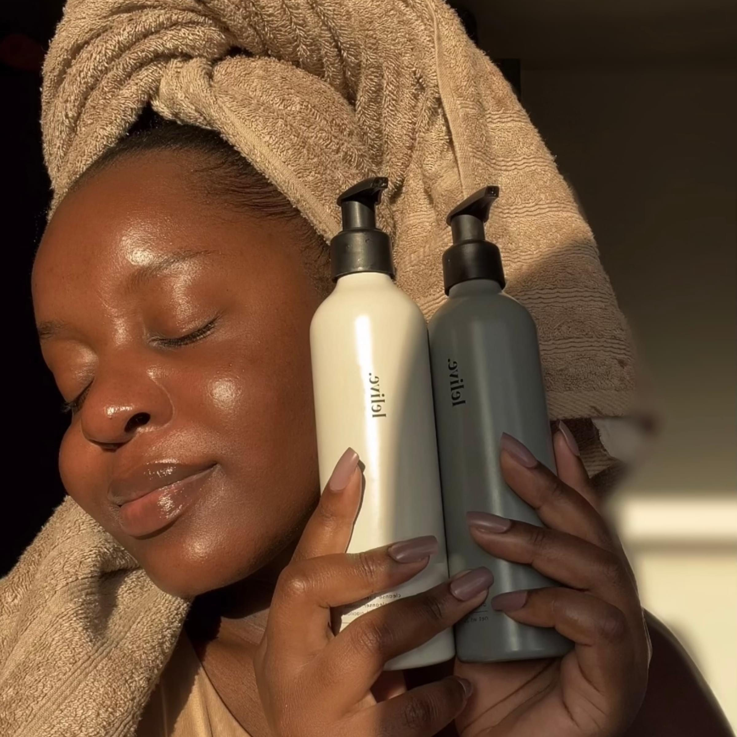 Double cleanse routine featuring oil cleanser and jelly cleanser for effective 2 cleansers skincare method