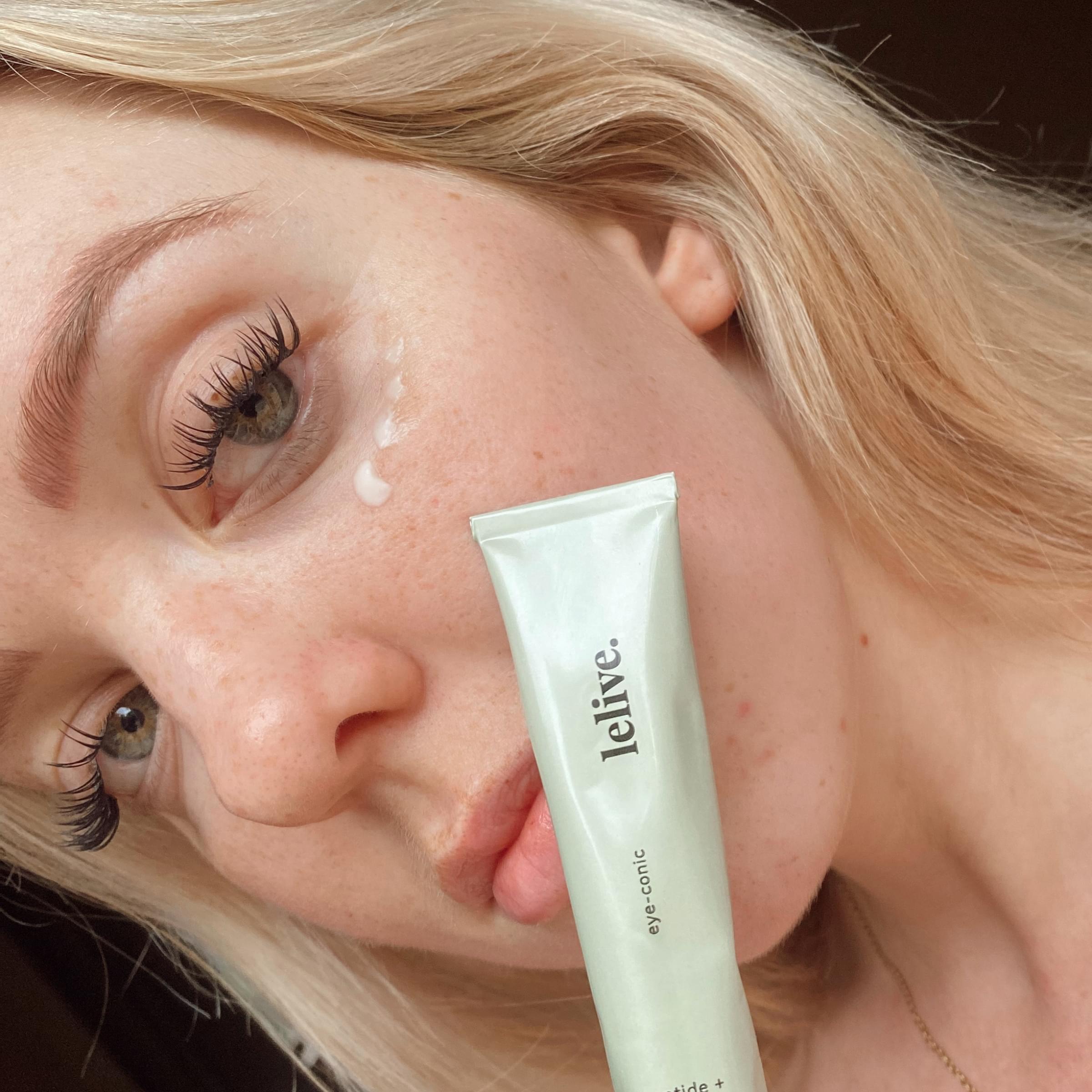 Peptide eye cream to brighten and depuff under-eye area, promoting youthful and refreshed appearance