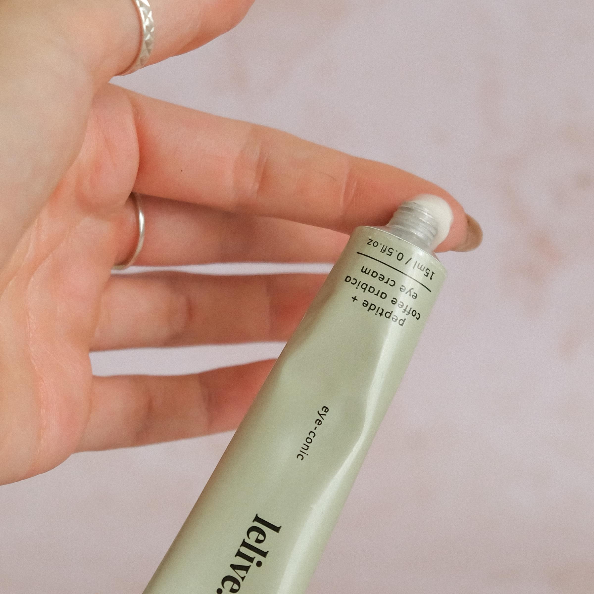 Peptide eye cream to brighten and depuff under-eye area, promoting youthful and refreshed appearance