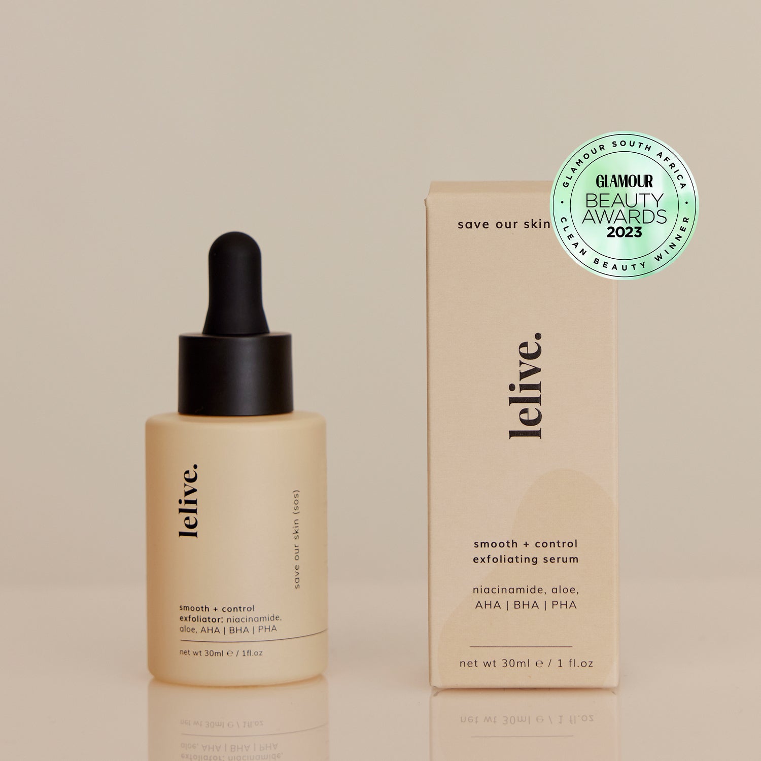 save our skin (sos) | exfoliate + control serum - lelive